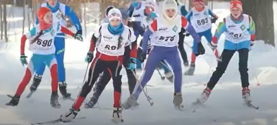 young sprinters in a cross country skiing competition